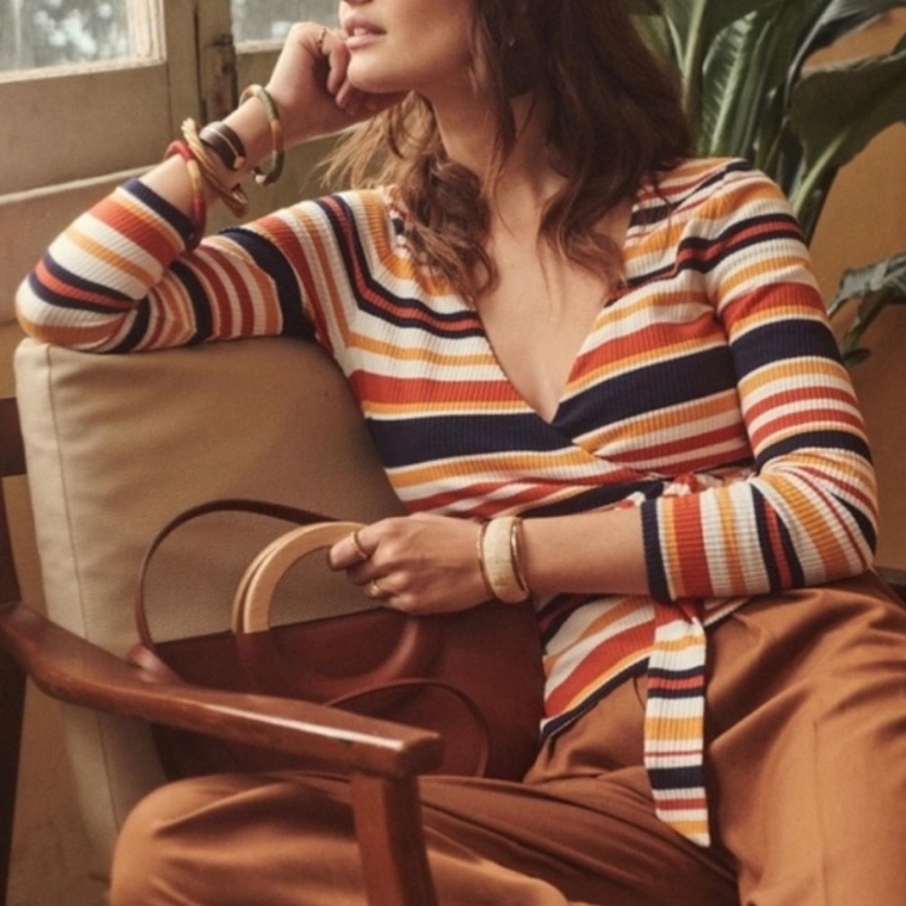 Sezane Multicolor Striped Wrap Top